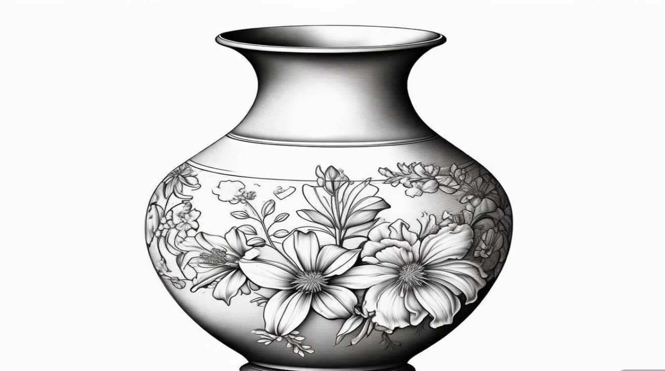 黑白创意线描画花瓶-图1