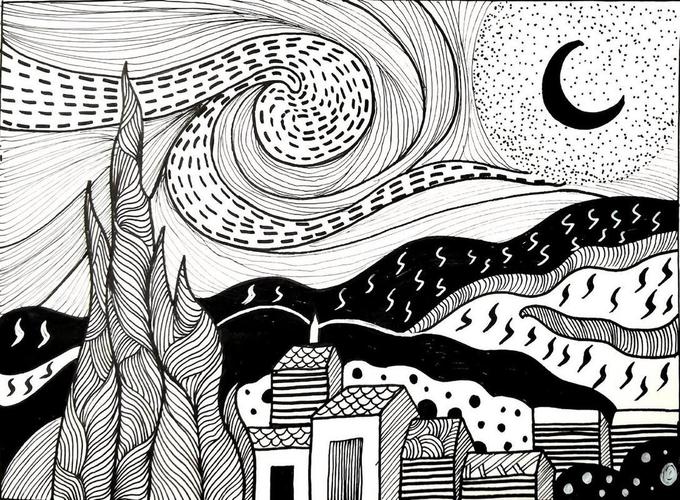 星空创意黑白画-图1