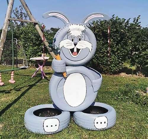 创意轮胎兔子，废旧轮胎如何变身萌兔？-图1