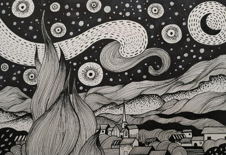星空创意黑白画，星空创意黑白画图片-图2