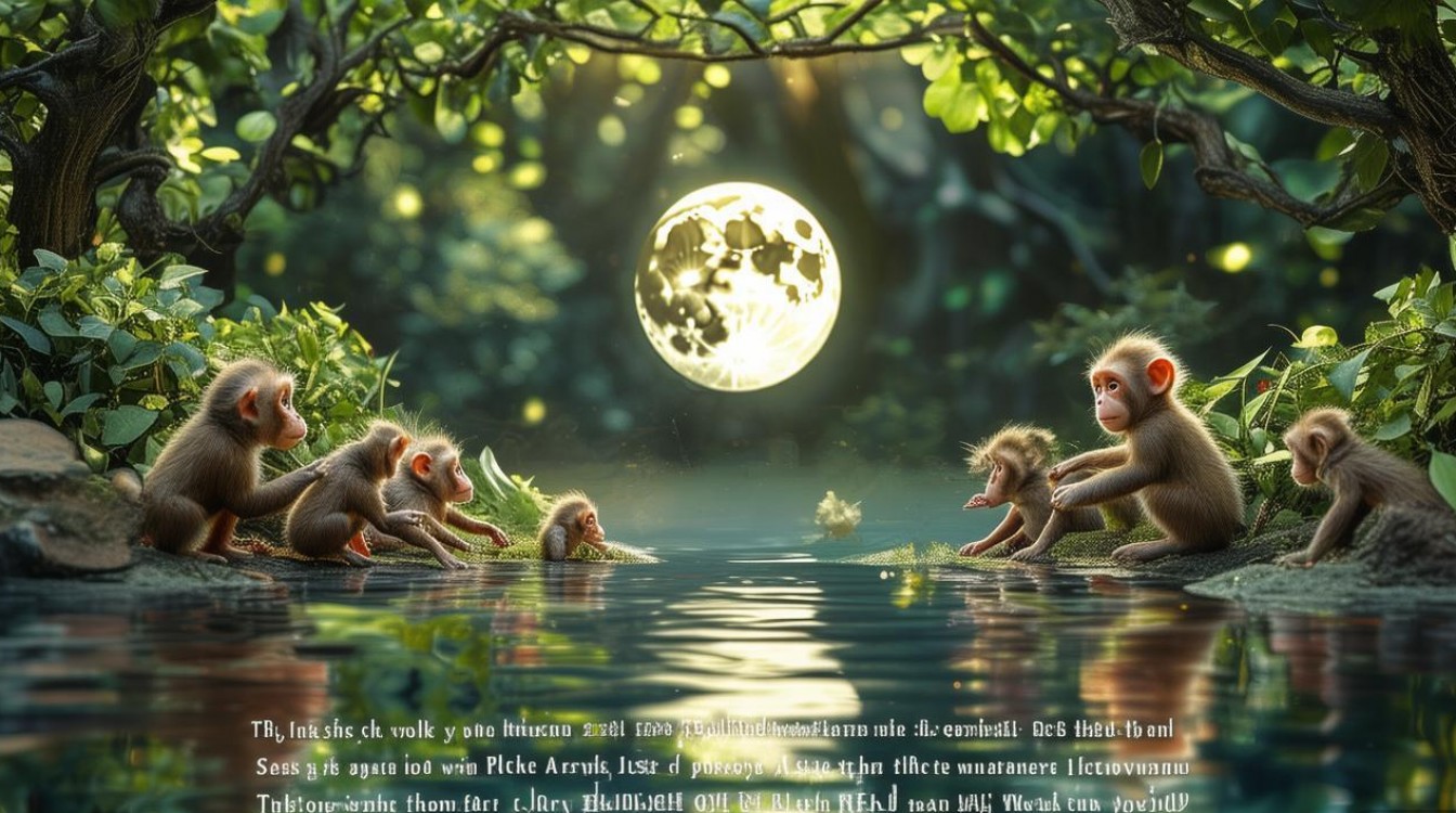 猴子捞月创意画-图1